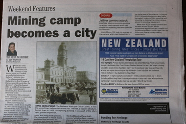 Newspaper clipping, Mining Camp becomes a City