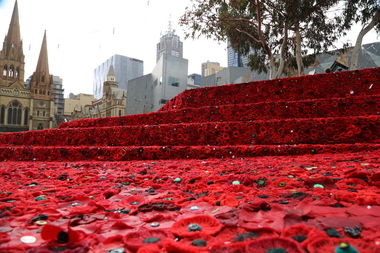 Digital Image field of poppies Federation Square Melbourne 26-04-2015 St Paul's, field of poppies Federation Square Melbourne 26-04-2015 St Paul's, 26-04-2015