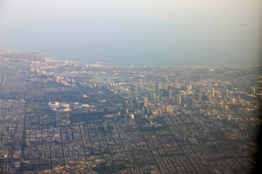Photograph - Digital Photograph, L.J. Gervasoni, Melbourne CBD and Albert Park Lake on approach Melbourne Airport, 2016