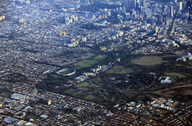 Digital Photograph, L.J. Gervasoni, Royal Park CBD and zoo from the air, 2016