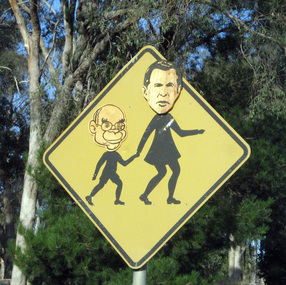 Digital Photograph, L.J. Gervasoni, coalition of the willing crossing sign, c2006
