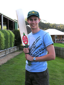 Digital photograph, LJ Gervasoni, Adrian Tinetti with cricket bat at Cricket Willow