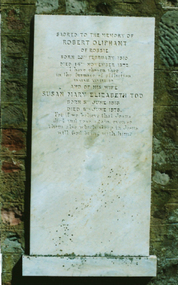 Photograph - Colour, Robert Oliphant of Rossie plaque, Forgandenny Church, Scotland