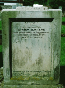 Photograph - Colour, Dorothy Wickham, Robert Oliphant, tombstone 1860, Forgandenny Churchyard, Scotland, 2017