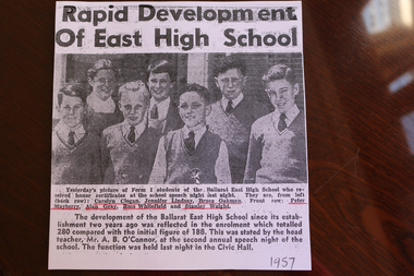 Newspaper clipping, Ballarat East High School "Rapid Development at East High School"