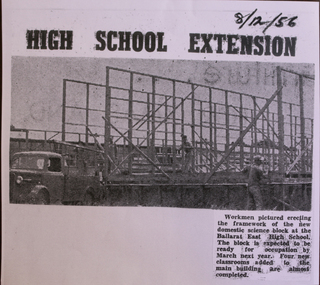Newspaper clipping, Ballarat East High School, "High School Extension", 8 December 1956