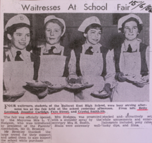 Newspaper clipping, Ballarat East High School, "Waitresses at School Fair"