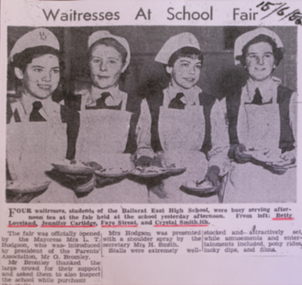 Photograph - Newspaper clipping, Ballarat East High School, "Waitresses at School Fair"