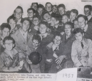 Newspaper clipping, Ballarat East High School, Footballers, 1957, 1957