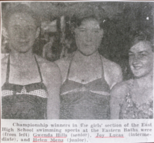 Newspaper clipping, Ballarat East High School, Swimming