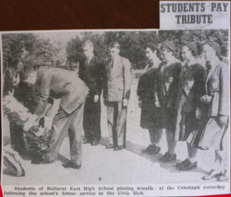 Newspaper clipping, Ballarat East High School, Laying Wreath