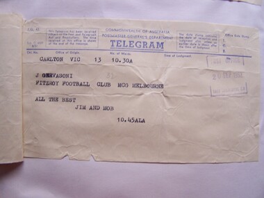 Digital copy, Jack Gervasoni football scrapbook telegrams, 1950s