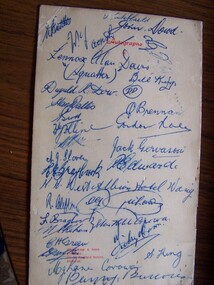 Digital copy, Jack Gervasoni football scrapbook signature sheet, 1950s