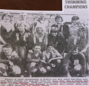 Newspaper clipping, Ballarat East High School, Swimming Champions