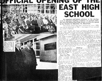 Newspaper clipping, Official Opening Ballarat East High School