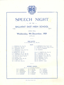 Program, Ballarat East High School, Speech Night 1959, 1959