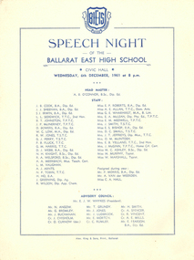 Program, Ballarat East High School, Speech Night 1961, 1961