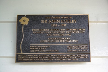 Digital photographs, L.J. Gervasoni, Koroit Primary School Sir John Eccles Tall Poppy plaque, 2015