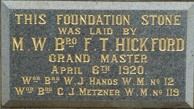 Photograph - Photograph - Colour, Foundation Stone, Daylesford Masonic Lodge