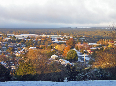 View of Daylesford in Snow from Wombat Hill Botanic Gardens