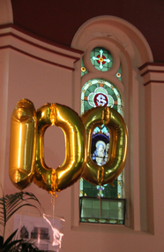 Photograph - Digital photographs, L.J. Gervasoni, St Brigid's Crossley - centenary - St Brigid framed in her balloons, last weekend June 2014