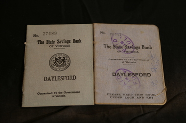 Digital photographs, L.J. Gervasoni, State Savings Bank Victoria Daylesford Passbooks, c1940-60