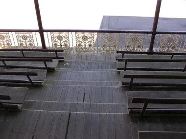 Photograph - Grandstand, Iron lace, seats and floor, Grandstand, City Oval, Ballarat