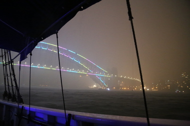 Digital photographs, Sailing on sydney harbour - vivid in torrential rain, 06/2017