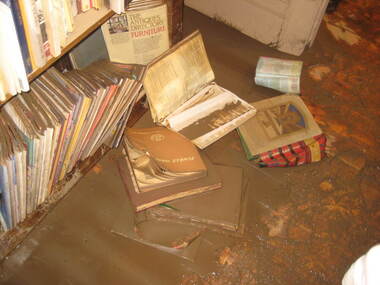 Photograph - Colour, Bookcase, Flood Recovery, Carisbrook