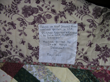 Photograph - Colour, Patchwork quilt made by ladies, Devonport, Tasmania
