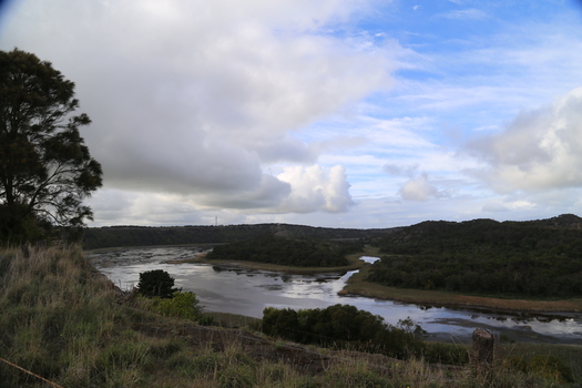 Images of the hills and lakes of Tower Hill on a cloudy day.  The lakes are perched maars.  The hills are cones of the several vocanoes within the caldera