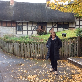 Photograph - Colour, Dorothy Wickham, at Anne Hathway's Cottage, Stratford upon Avon