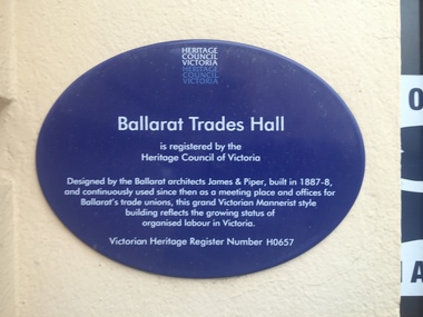 Photograph - Colour, Ballarat Trades Hall Plaque, 2016, 30/07/2016
