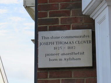Photograph - Colour, Plaque to Joseph Thomas Clover, pioneer anaesthetist, Aylsham, 2017