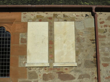 Photograph - Colour, Oliphant Plaques, Exterior, Forgandenny church, Perthshire, Scotland, 2017, 2017
