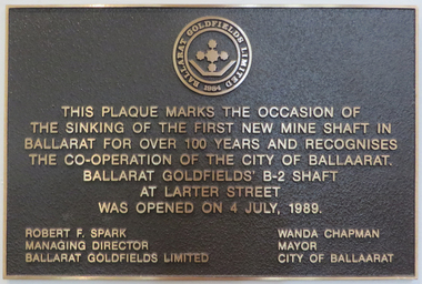 Photograph - Colour, Plaque in the Ballarat Town Hall, 2017, 15/09/2017
