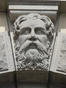 Photograph - Colour, Sculptural Face on the exterior of Ballarat Town Hall, 2017, 15/09/2017