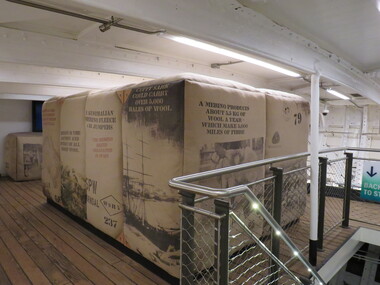Photograph - Colour, Cutty Sark vessel and exhibition, Greenwich, England, wool bales from Australia, 6 November 2016