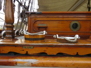 Photograph - Colour, Cutty Sark vessel and exhibition, Greenwich, England, fire buckets, 6 November 2016