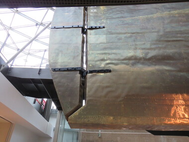 Photograph - Colour, Cutty Sark vessel and exhibition, Greenwich, England, hull and rudder of ship, 6 November 2016