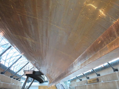 Photograph - Colour, Cutty Sark vessel and exhibition, Greenwich, England, underside of ship, 6 November 2016