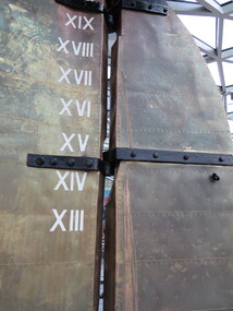 Photograph - Colour, Cutty Sark vessel and exhibition, Greenwich, England, underside and rudder, 6 November 2016