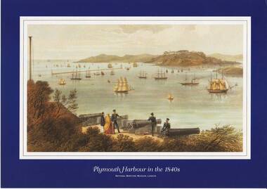 Print, One of a set of prints, Plymouth Harbour in the 1840s