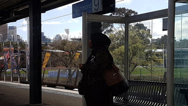 Digital photograph, Lisa Gervasoni, Punt Road Oval from the train - go tigers, 2017