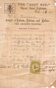 Invoice The "Busy Bee", Vincent Street, Daylesford, 1904