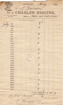 Invoice from Charles Higgins of Yandoit, 1903