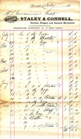 Image, Invoice from Staley and Connell, Grocers, Drapers and General Merchants, of Yandoit, c1888, 05/02/1888