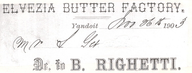 Image, Invoice on letterhead from Elvezia Butter Factory, Yandoit, 1903