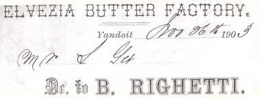Image, Invoice on letterhead from Elvezia Butter Factory, Yandoit, 1903, 1903