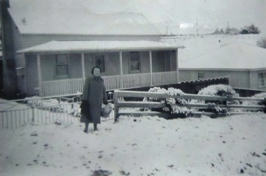 Photograph - Black and White, Elizabeth Gervasoni in the Snow at Raglan Street, Daylesford, c1952, 1952